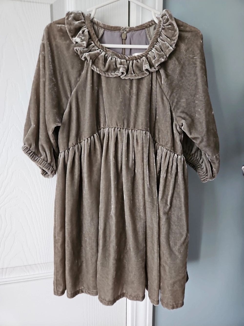 Velvet Ruffle Collar Girls' Dress